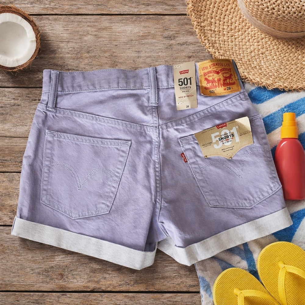 Levi’s 501 Button Fly Shorts Women’s Size 28 Lavender High Rise Denim